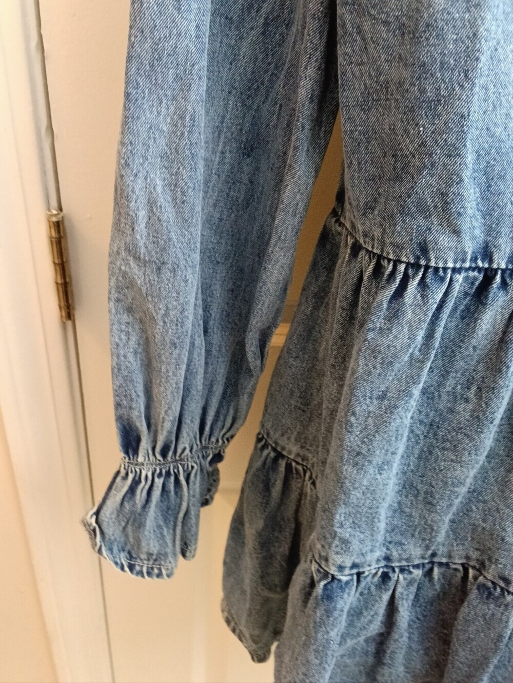 Washed Blue Denim Tiered Shirt Mini Dress Size Medium - Picture 8 of 8